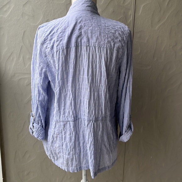 Chico’s Cotton Light Weight Stripe Zip Jacket White Blue Size 1 - Picture 5 of 7